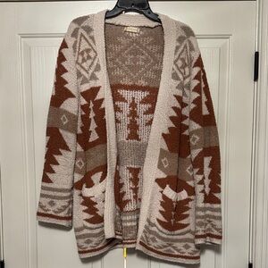 Altar'd State Geometric Cardigan - Brown and Cream